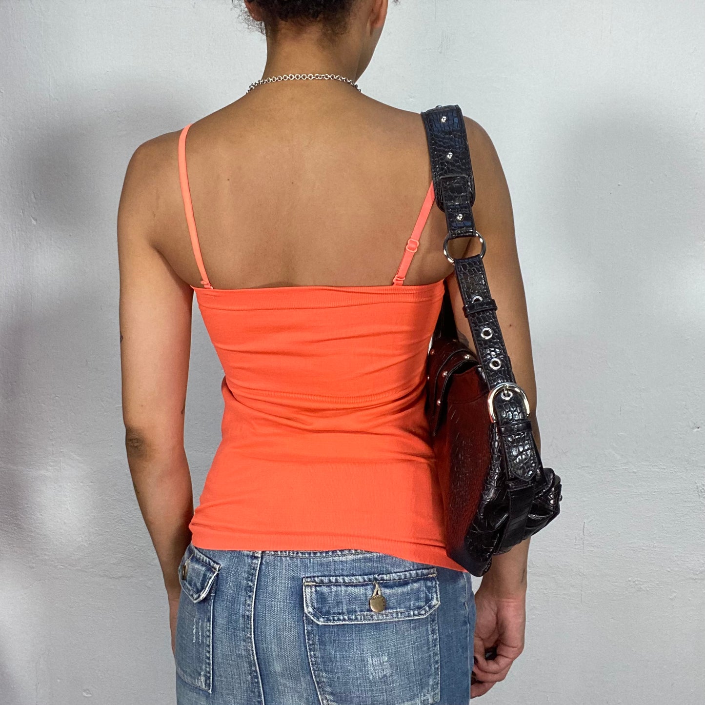 Vintage 2000's Streetstyle Orange Stretchy Cami Top with Lace Trim (S)