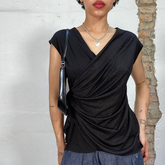 Vintage 90's Clubwear Wrapped Black Top with Glittery Material (S/M)