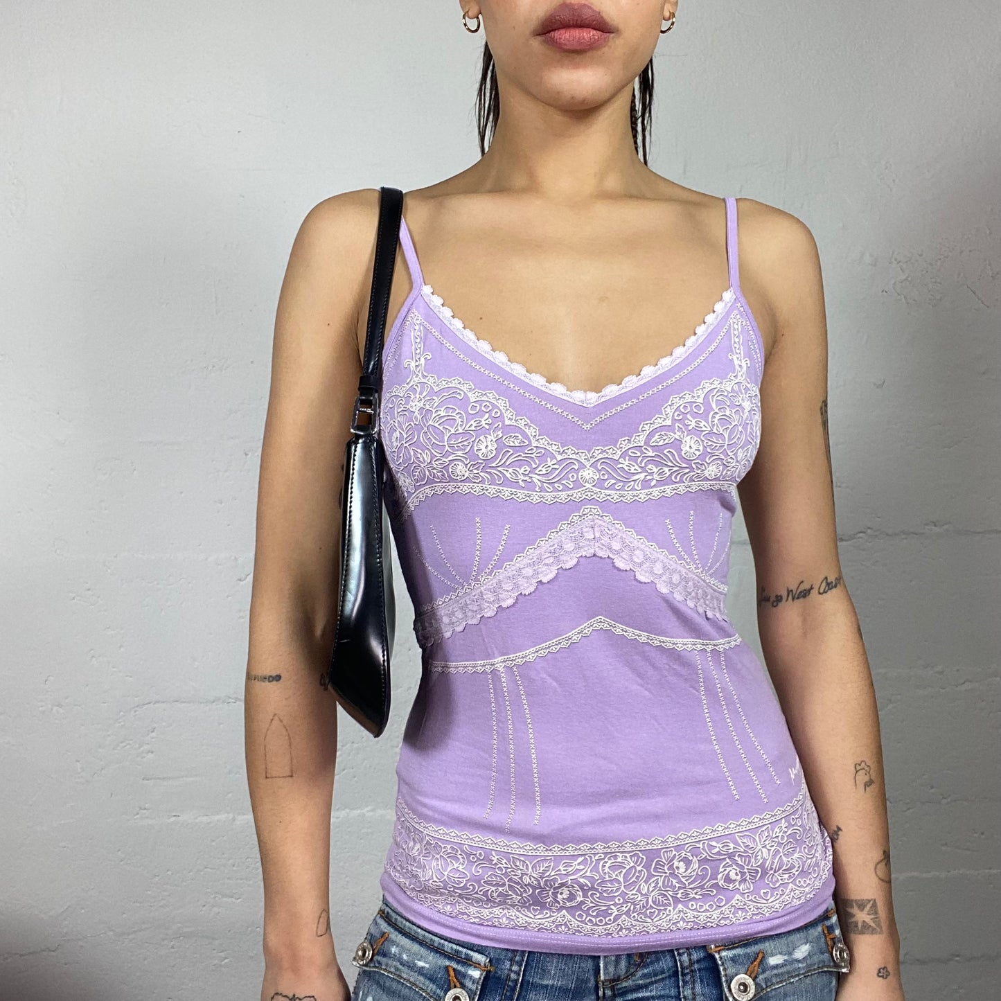 Vintage 90's Morgan College Girl Purple Top with Floral Print (S)