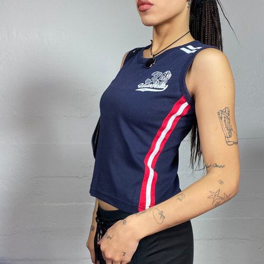 Vintage 2000's College Girl Navy Blue Top with Red Trim Detail and „33 University“ Print (S)