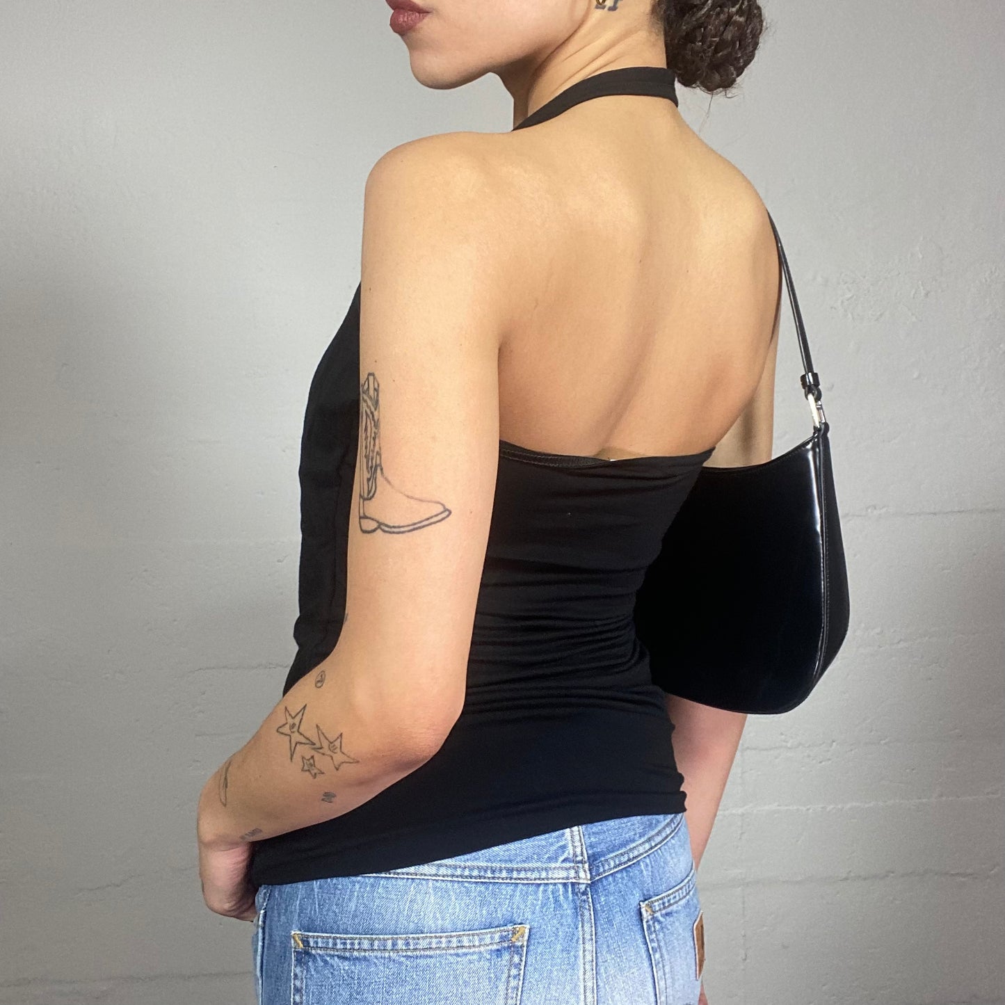 Vintage 2000's Clubwear Black Open Back Top with Sequins Under Top Detail (S)