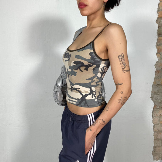 Vintage 90's Streetsyle Khaki Camo Crop Top (S)