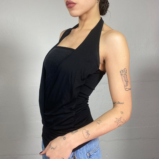 Vintage 2000's Clubwear Black Open Back Top with Sequins Under Top Detail (S)