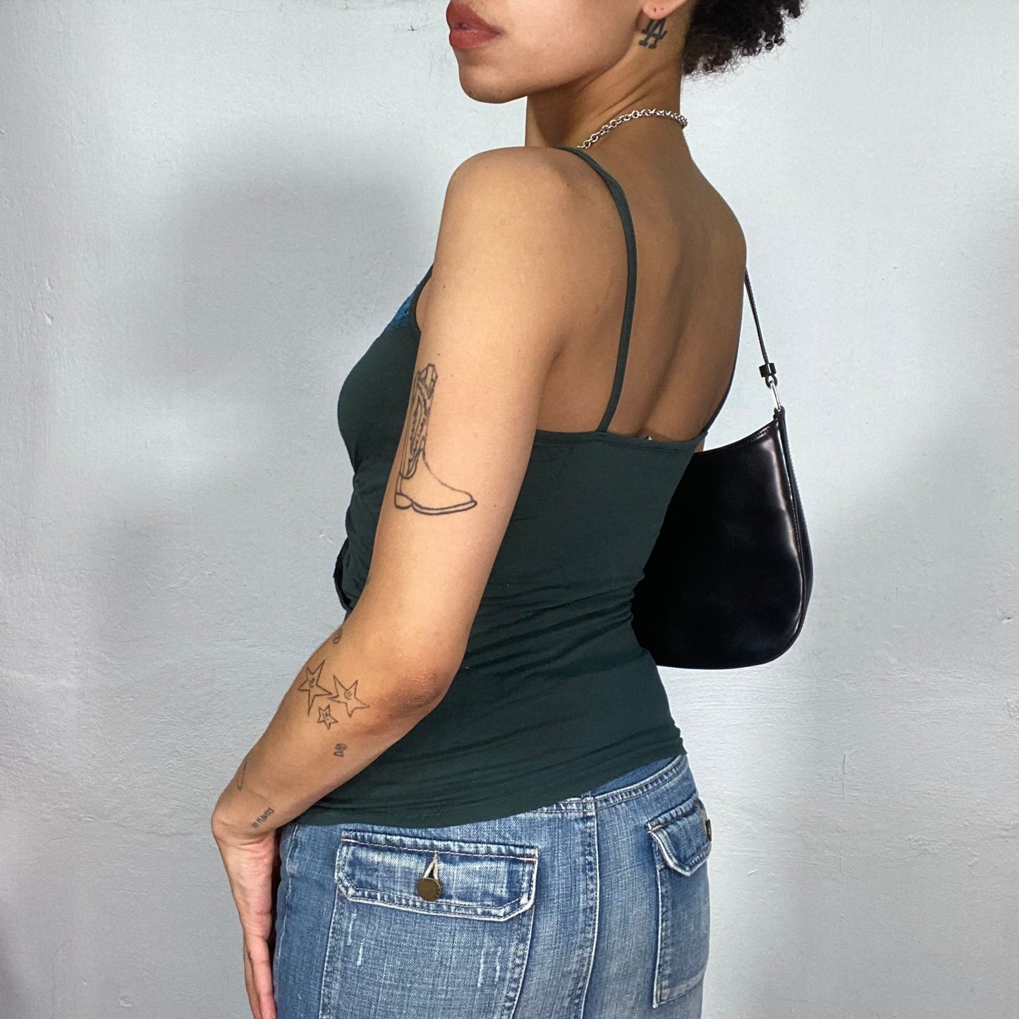 Vintage 2000's Downtown Girl Petrol Blue Cami Top with Lace Trim (S)