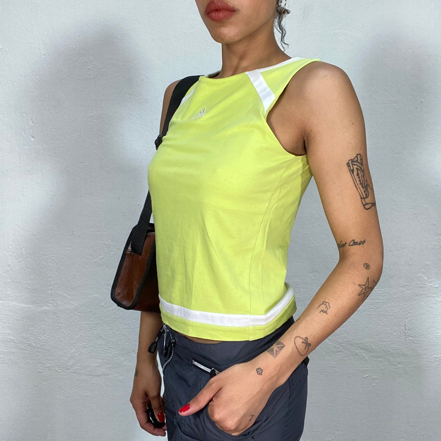 Vintage 90's Adidas Lime Green Sports Tank Top with White Details (S)