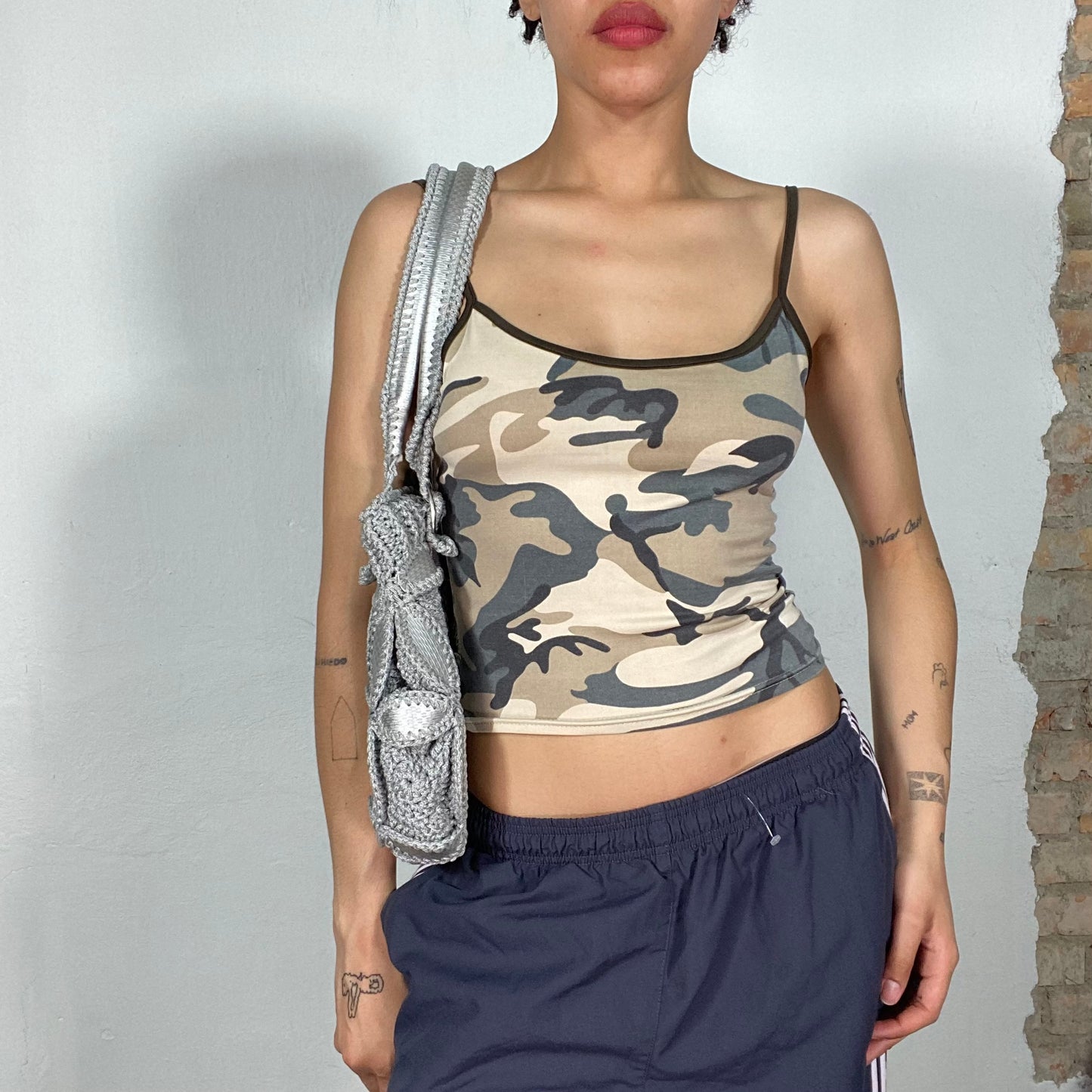 Vintage 90's Streetsyle Khaki Camo Crop Top (S)