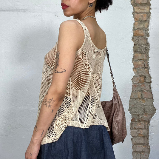 Vintage 2000's Boho Beige Fishnet Effect Top (S/M)