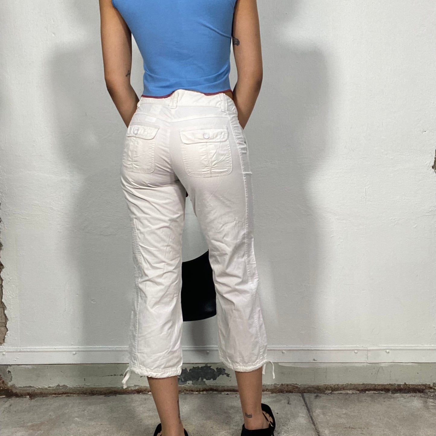 Vintage 90's Street Style White Cargo Capris (S)