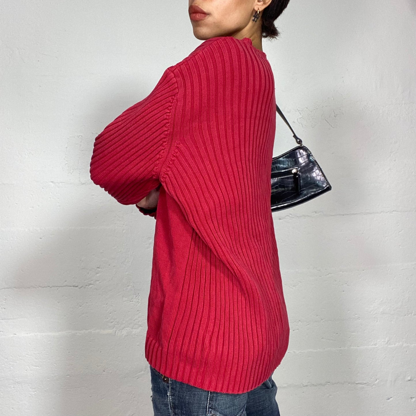 Vintage 90's Classic Red Oversized Sweater with White Frontal Two Trim Detail (L)