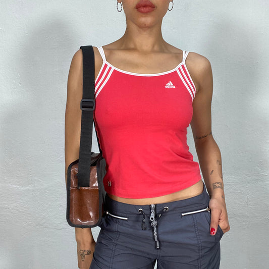 Vintage 90's Adidas Coral Red Sports Top with White Trim (S)