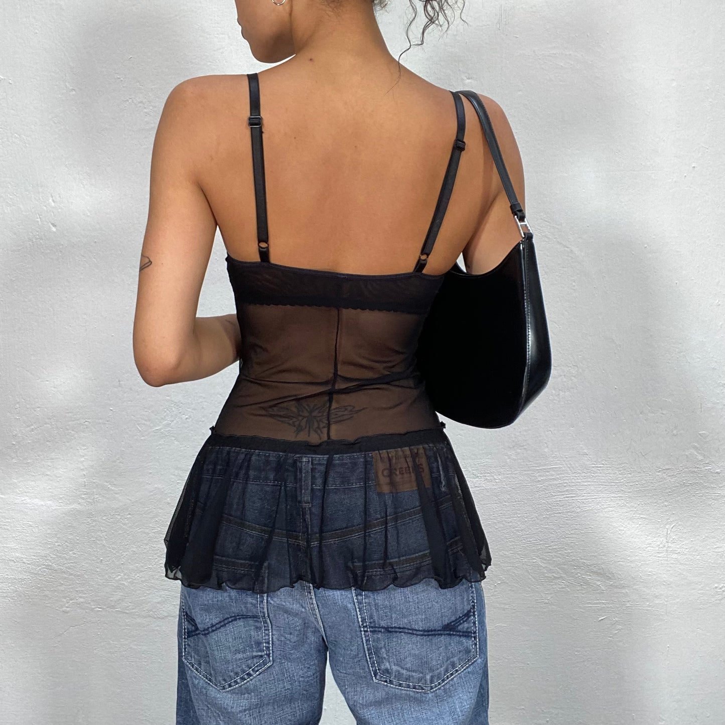 Vintage 2000's Lingerie Black Bustier Mesh Top (S)