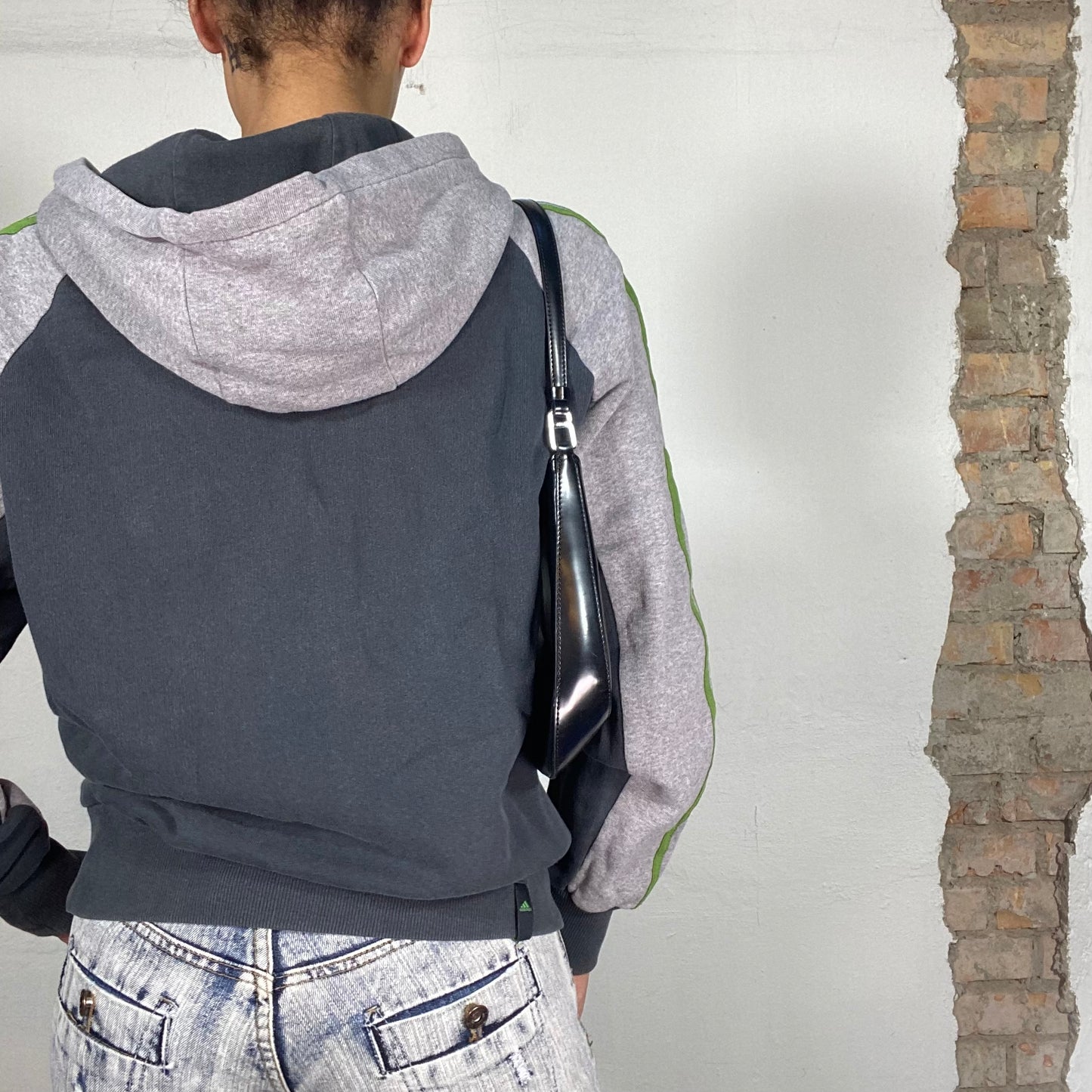 Vintage 90's Adidas Grey Zip Up Hoodie with Green Logo Details (M/L)