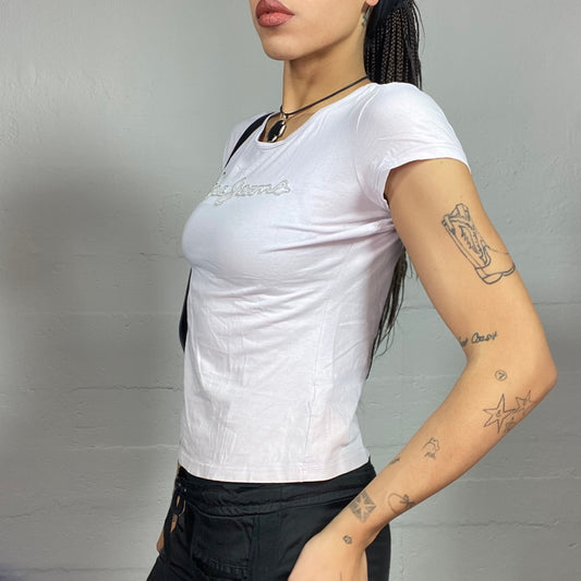 Vintage 2000's Pepe Jeans College Girl White Top with Logo Typography Print (S)