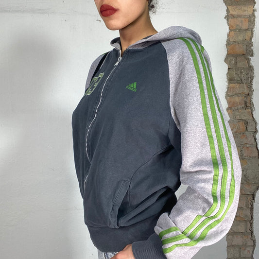 Vintage 90's Adidas Grey Zip Up Hoodie with Green Logo Details (M/L)