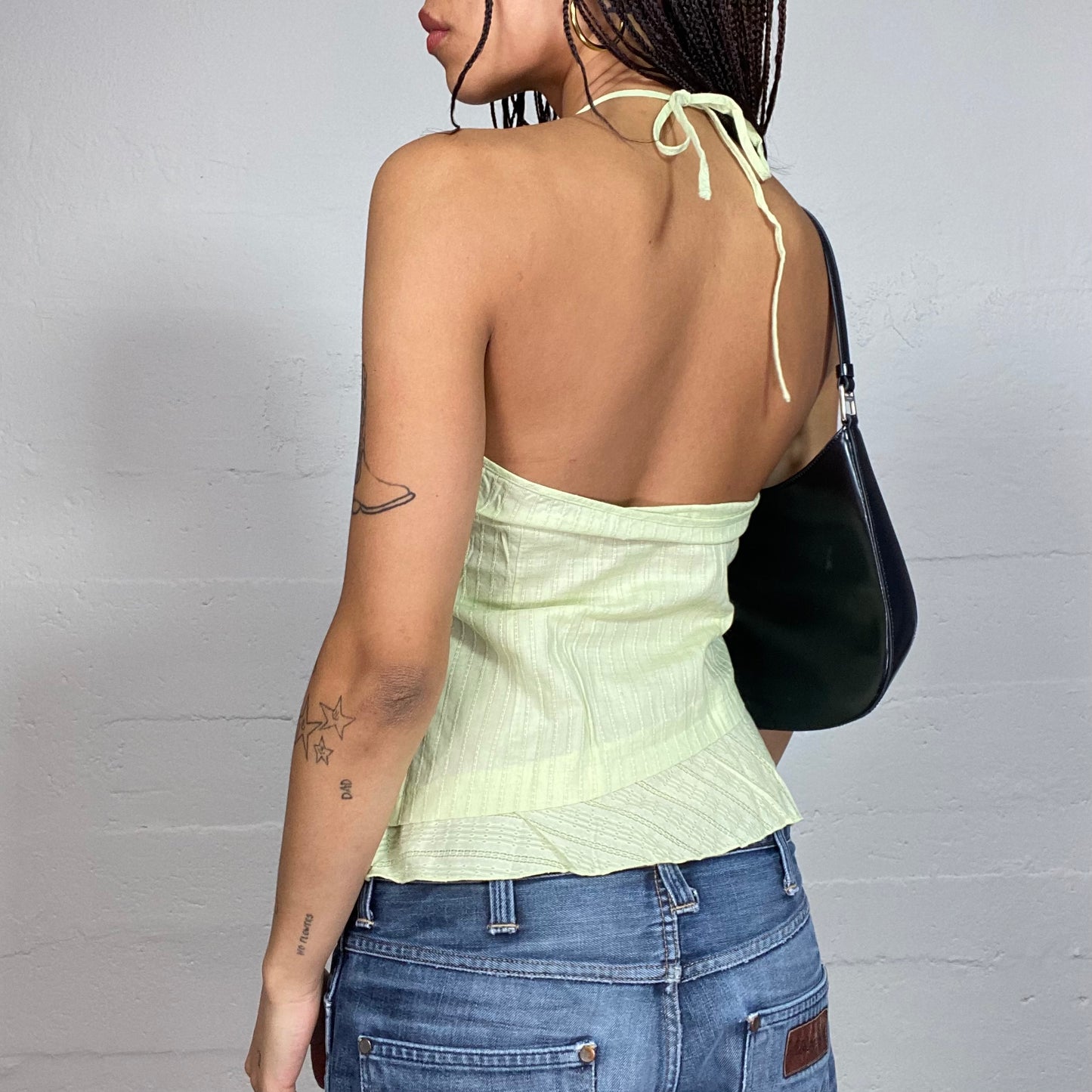 Vintage 2000's Babydoll Lime Open Back Blouse Top (M)