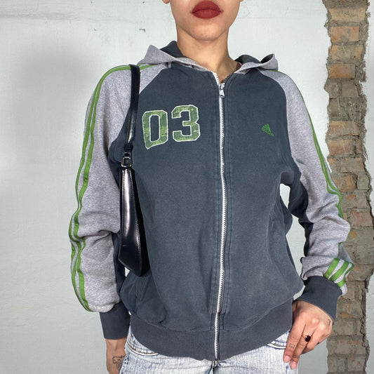 Vintage 90's Adidas Grey Zip Up Hoodie with Green Logo Details (M/L)