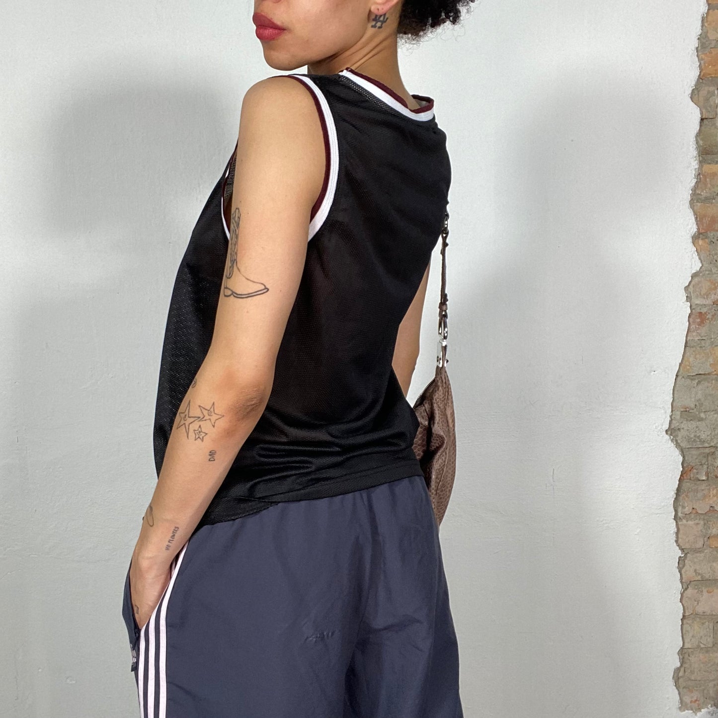 Vintage 90's Basketball Black Net Sports Tank Top with 'Plinsky 97' Print (M)