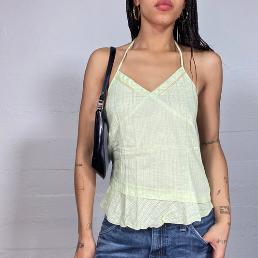 Vintage 2000's Babydoll Lime Open Back Blouse Top (M)