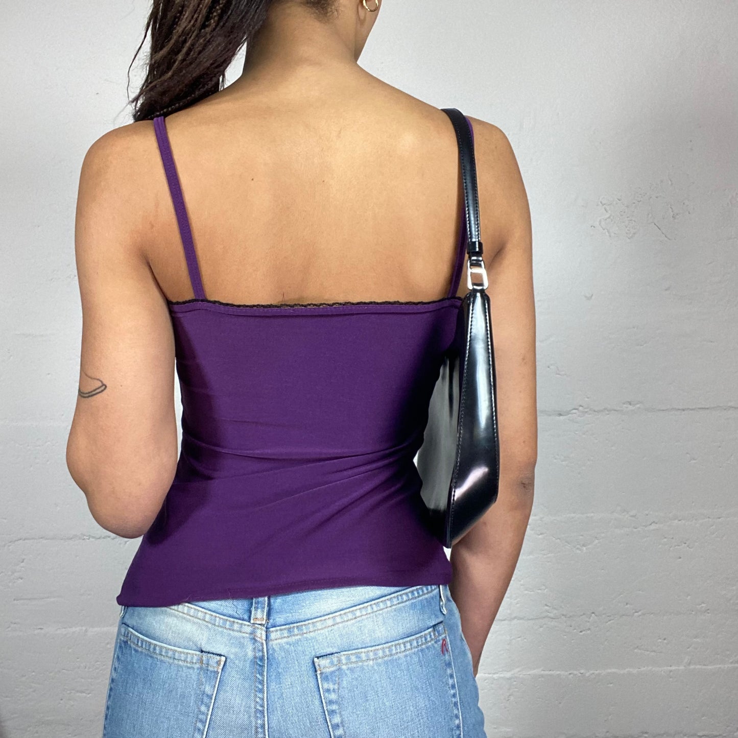 Vintage 2000's Romantic Purple Top with Black Chiffon Rosette Detail  (S)