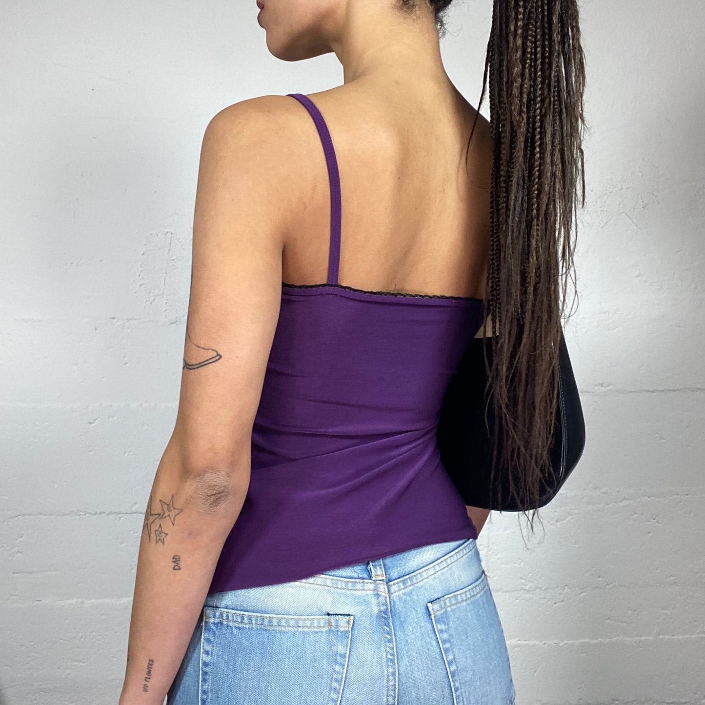 Vintage 2000's Romantic Purple Top with Black Chiffon Rosette Detail  (S)