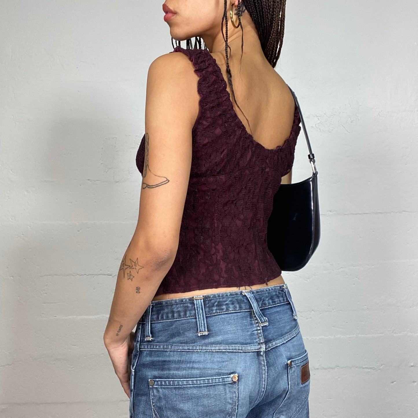 Vintage 2000's Romantic Goth Burgundy Top with Lace Material (S/M)