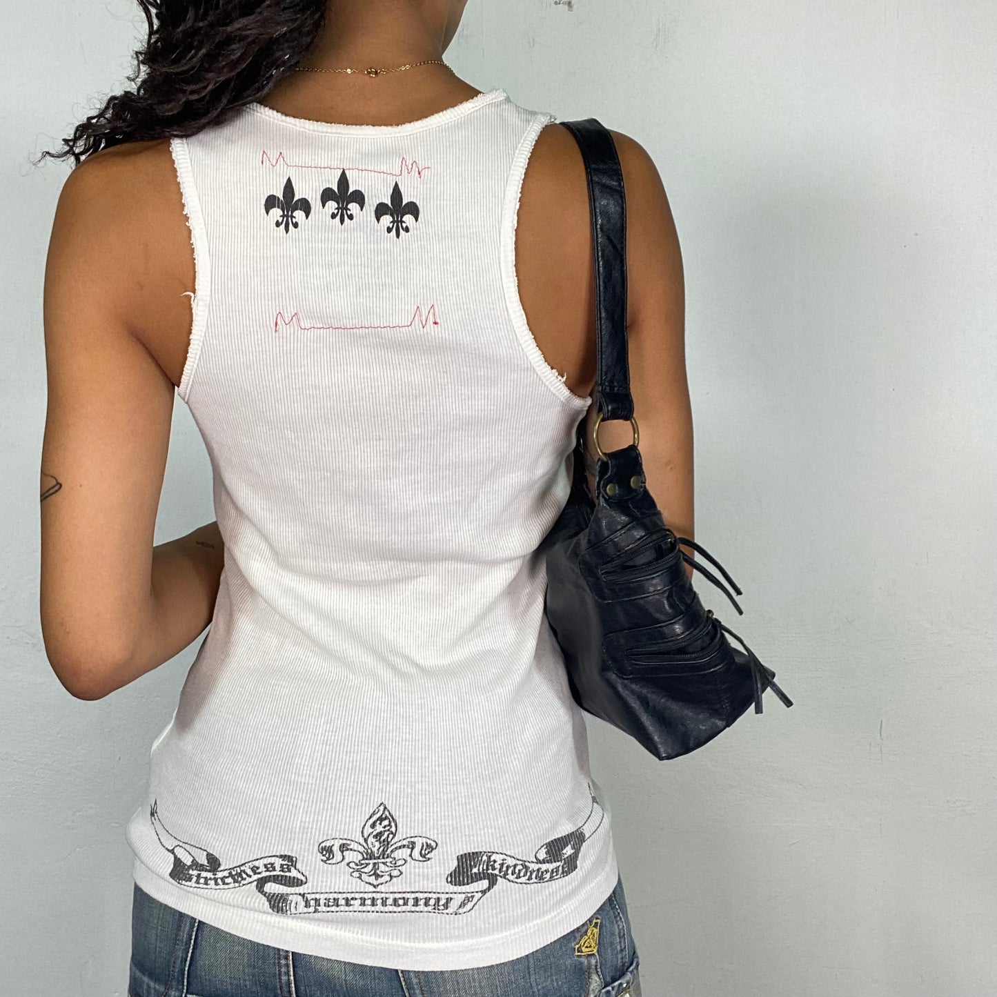 Vintage 2000's Model Off Duty White Top with Rhinnestones "Faith" Print (S/M)