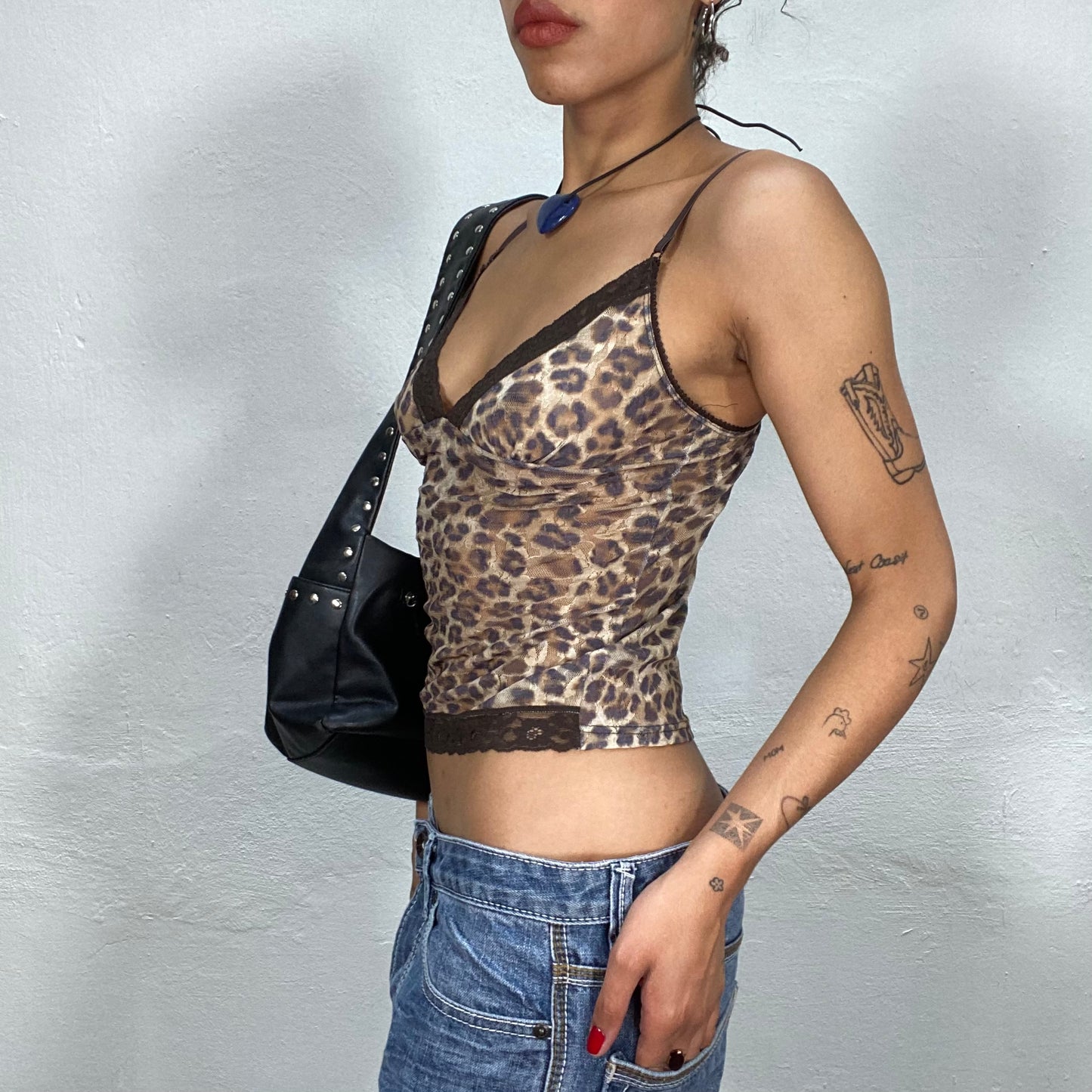 Vintage 2000's Funky Leo Print Lace Cami Top (S)