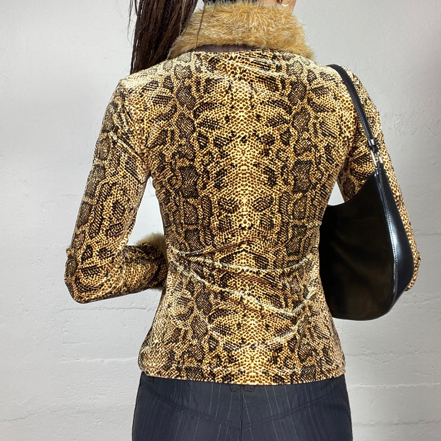 Vintage 90 Janice Beige Cheetah Skin Print Zip Up Jacket with Fur Trim Detail (S)