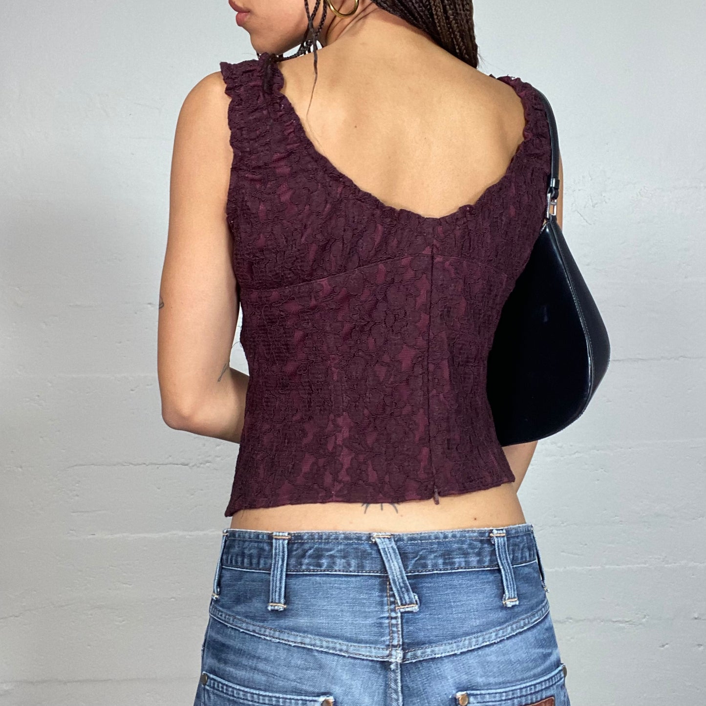 Vintage 2000's Romantic Goth Burgundy Top with Lace Material (S/M)