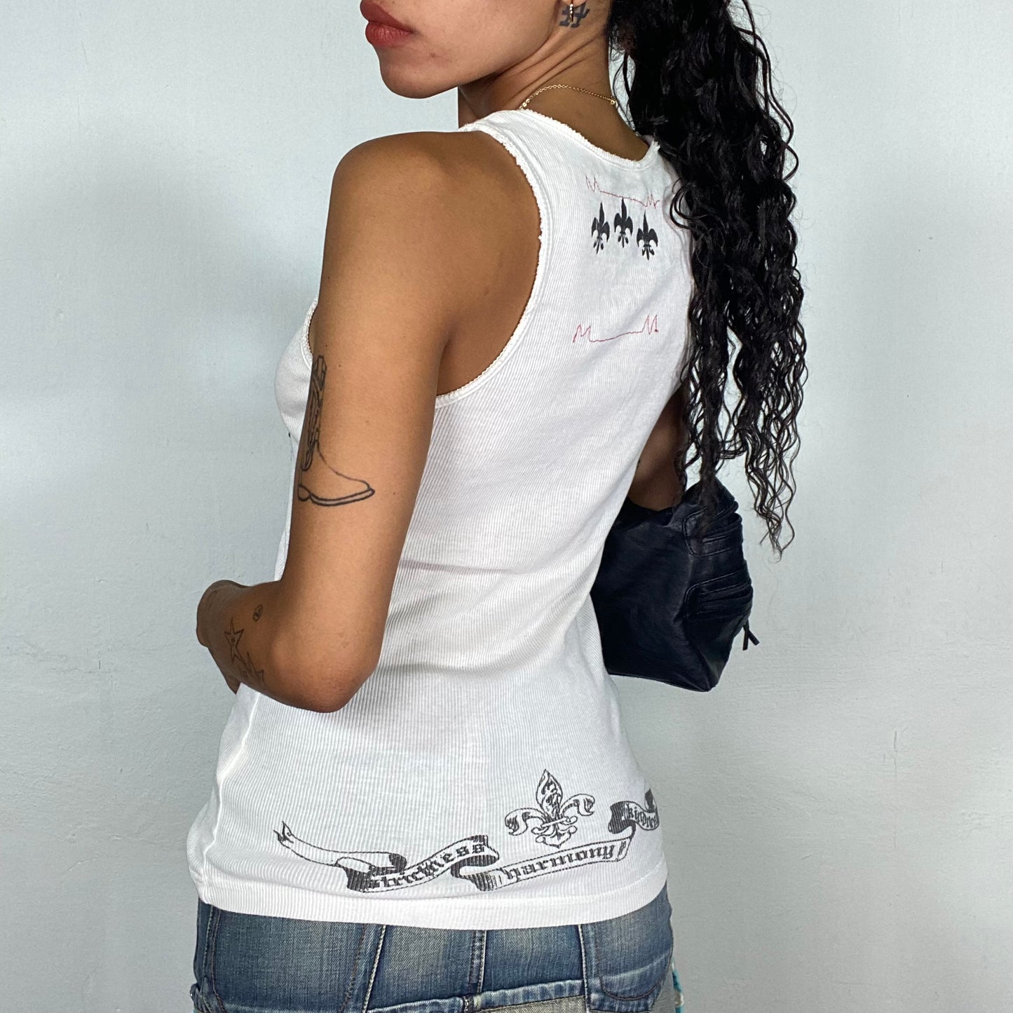 Vintage 2000's Model Off Duty White Top with Rhinnestones "Faith" Print (S/M)