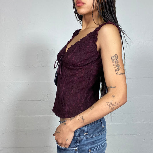 Vintage 2000's Romantic Goth Burgundy Top with Lace Material (S/M)