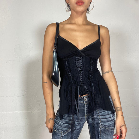 Vintage 90's Vampy Deconstructed Black Corset Top with Lace Up Detail (S)