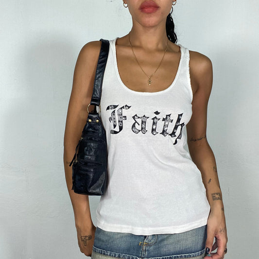 Vintage 2000's Model Off Duty White Top with Rhinnestones "Faith" Print (S/M)