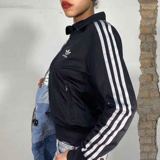 Vintage 2000's Adidas Black Zip Up Sweater with White Logo Details (M)