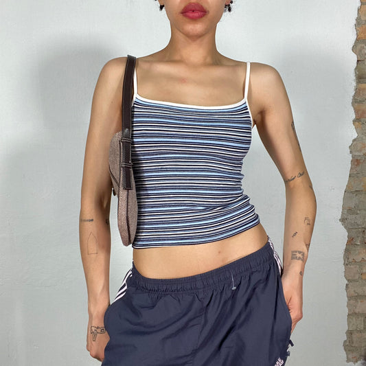 Vintage 90's Downtown Girl Blue Striped Top with White Trim (S)