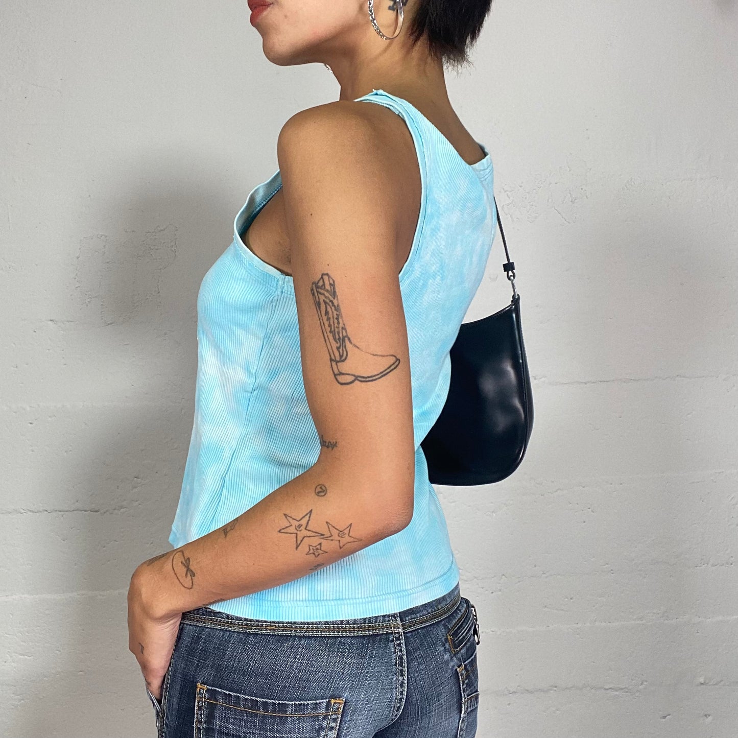 Vintage 2000's Downtown Girl Blue Top with Graffiti "Angel" Print  (XS)