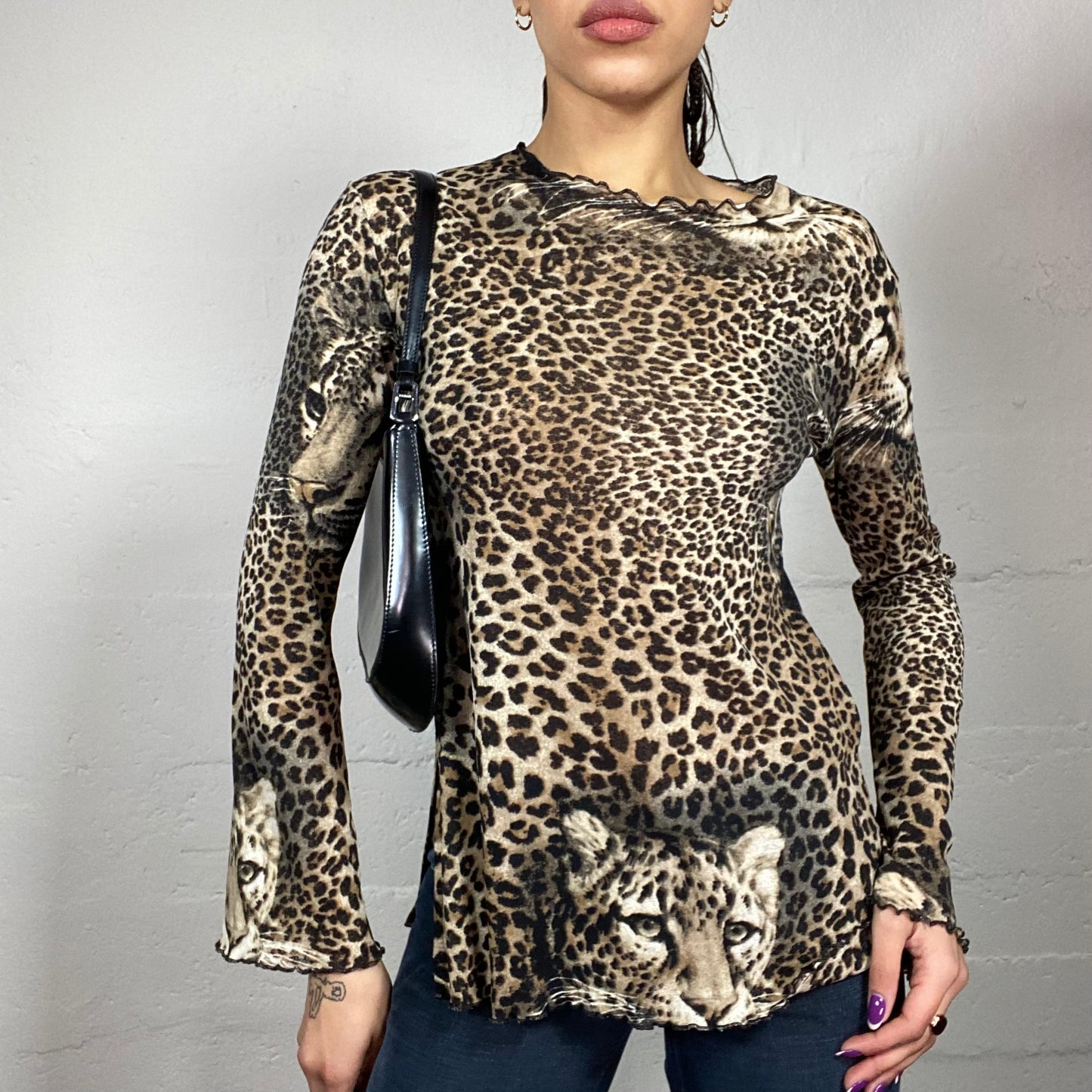 Vintage 90's Janice Brown Longsleeve Top with Cheetah Print (M)