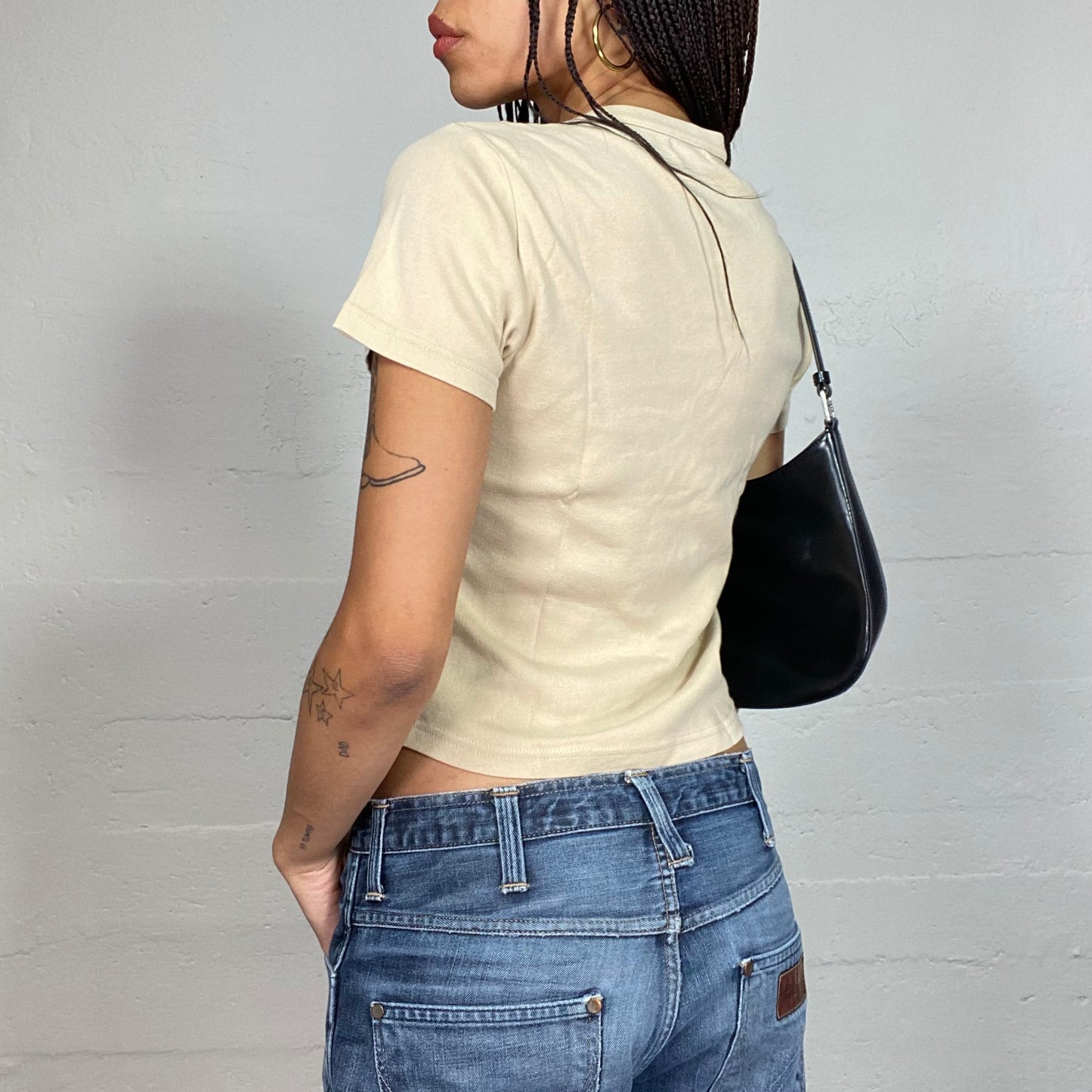Vintage 2000's Cute Beige Top with White "Baby Shirt" Print (S)