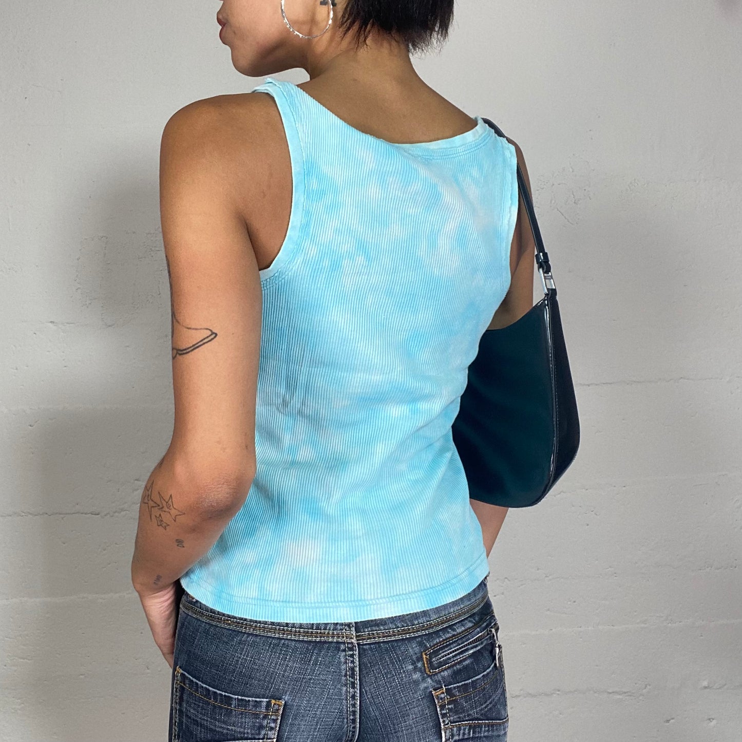 Vintage 2000's Downtown Girl Blue Top with Graffiti "Angel" Print  (XS)