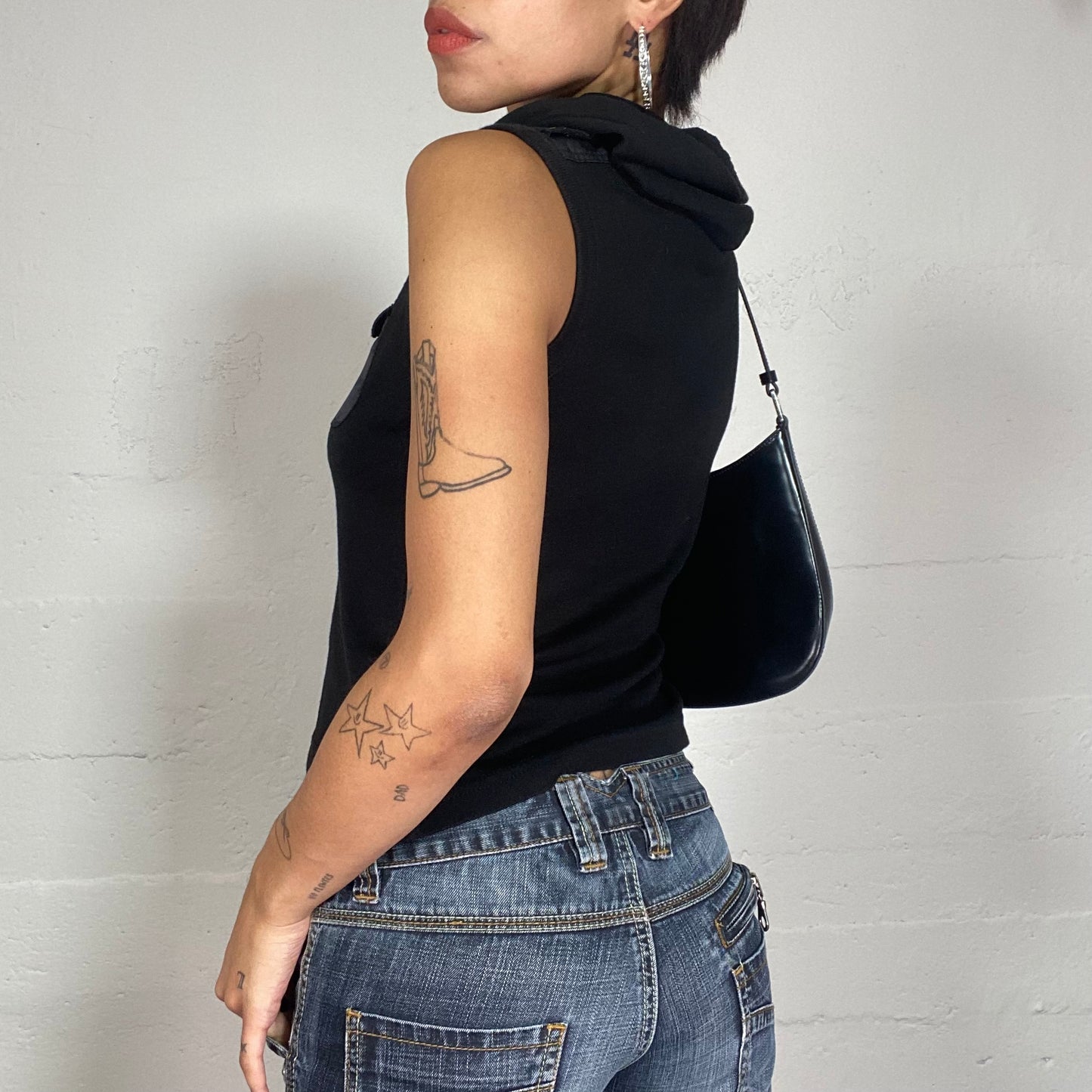 Vintage 2000's Cyber Black Knitted Vest Top with Pocket Detail (S)