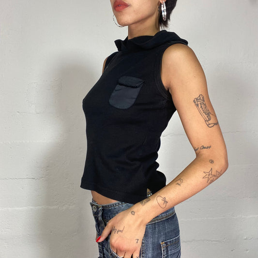 Vintage 2000's Cyber Black Knitted Vest Top with Pocket Detail (S)