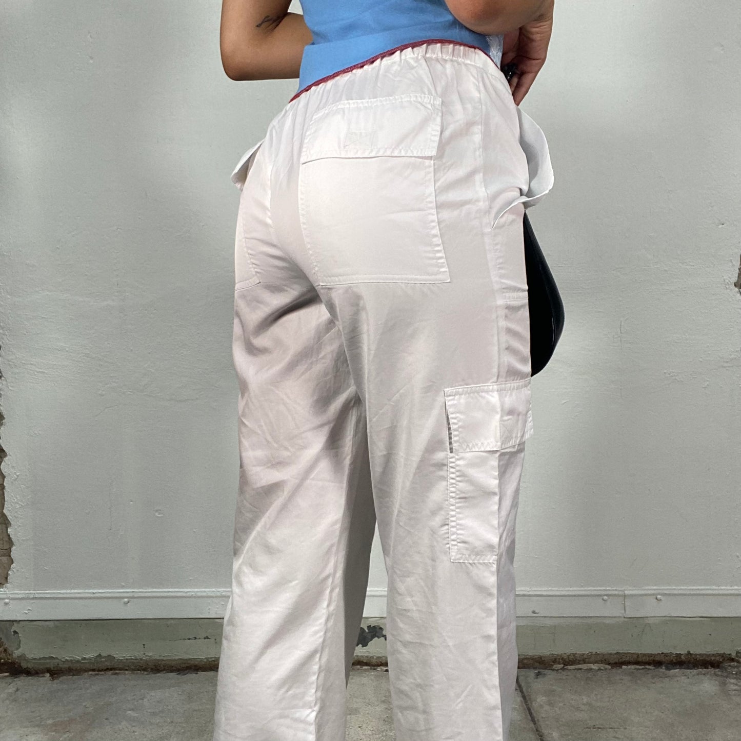 Vintage 2000's Skater White Parachute Cargo Pants wth Waist Toggle (S)