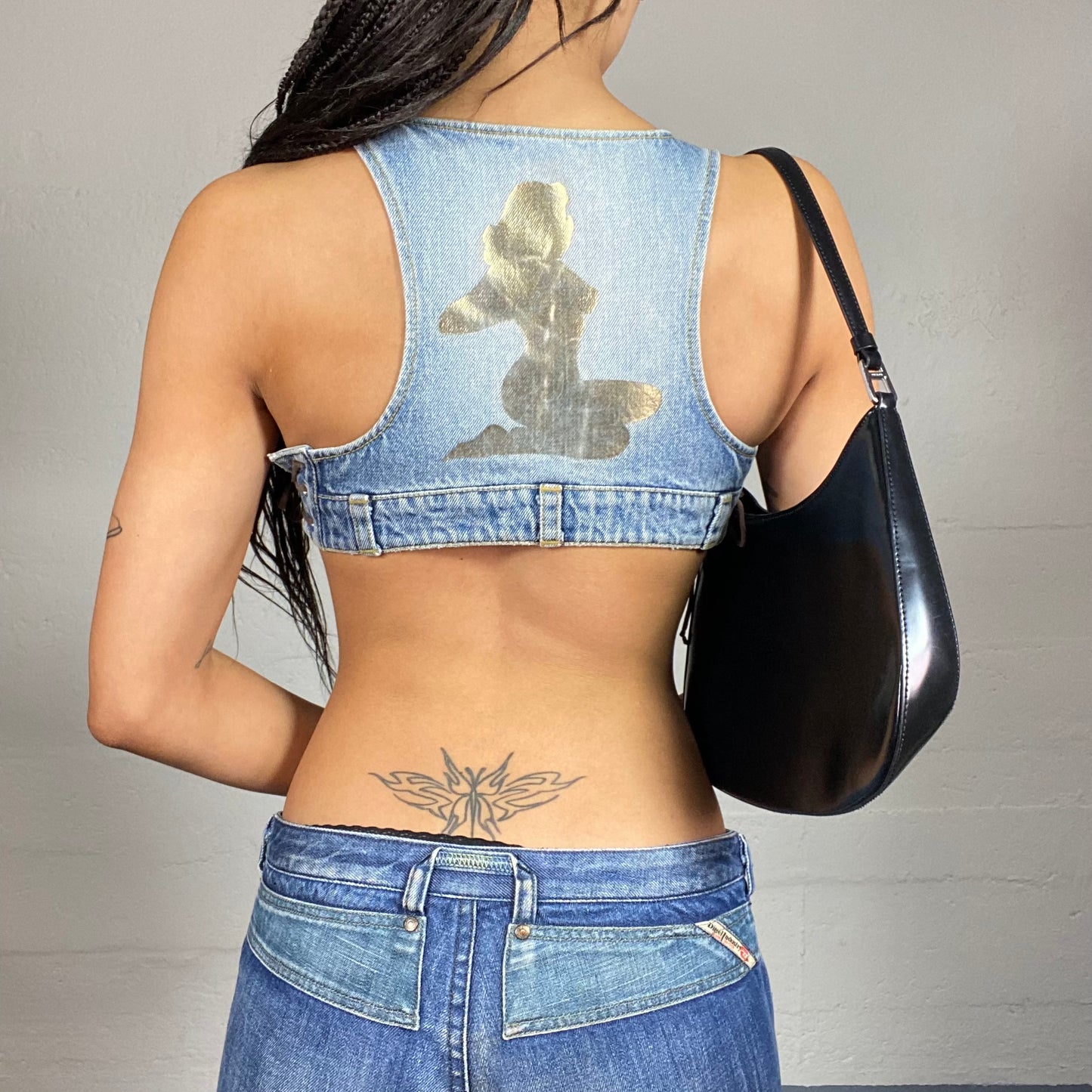 Vintage 2000's Christina Aguilera Dirrty Era Micro Denim Bra Top with Zip Up Detail (XS)