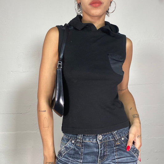 Vintage 2000's Cyber Black Knitted Vest Top with Pocket Detail (S)