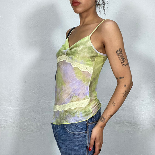 Vintage 90's Coquette Light Green and Baby Blue Mesh Cami Top (M)