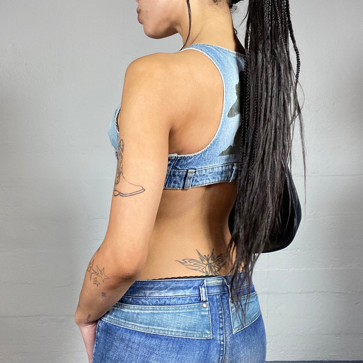Vintage 2000's Christina Aguilera Dirrty Era Micro Denim Bra Top with Zip Up Detail (XS)