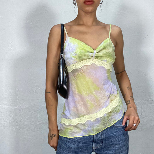 Vintage 90's Coquette Light Green and Baby Blue Mesh Cami Top (M)