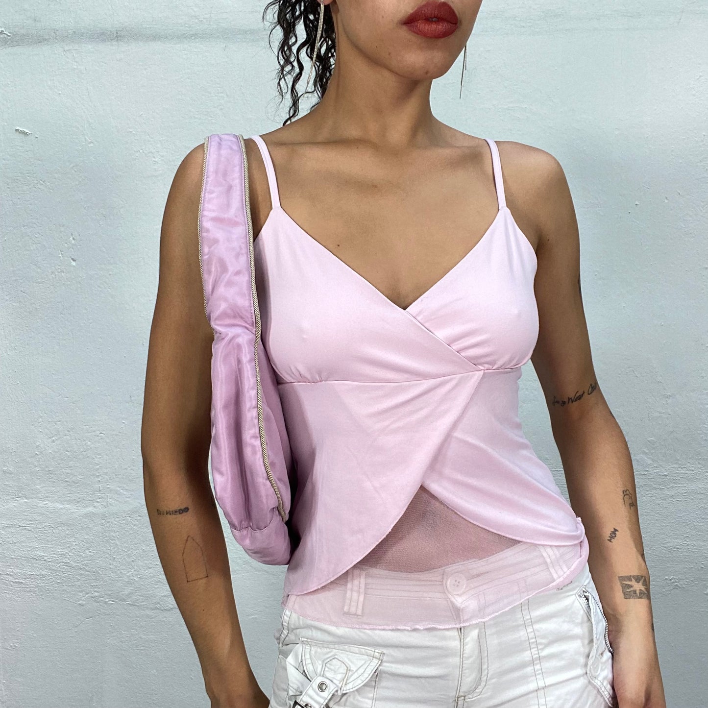 Vintage 2000's Festival Pink Top with Mesh Cut Out Part (S)