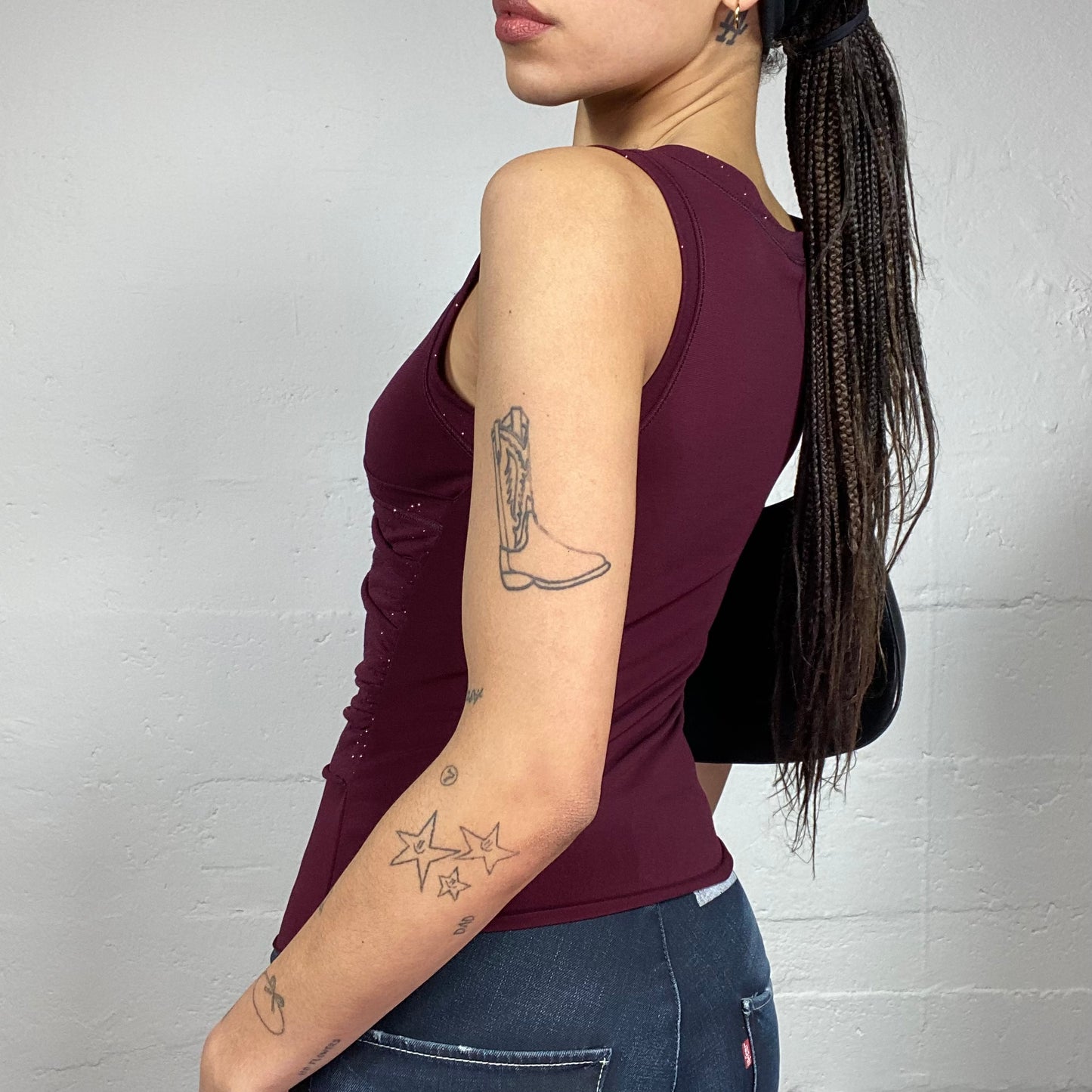 Vintage 2000's Downtown Girl Garnet Wrapped Top with Glitter Detail (S)