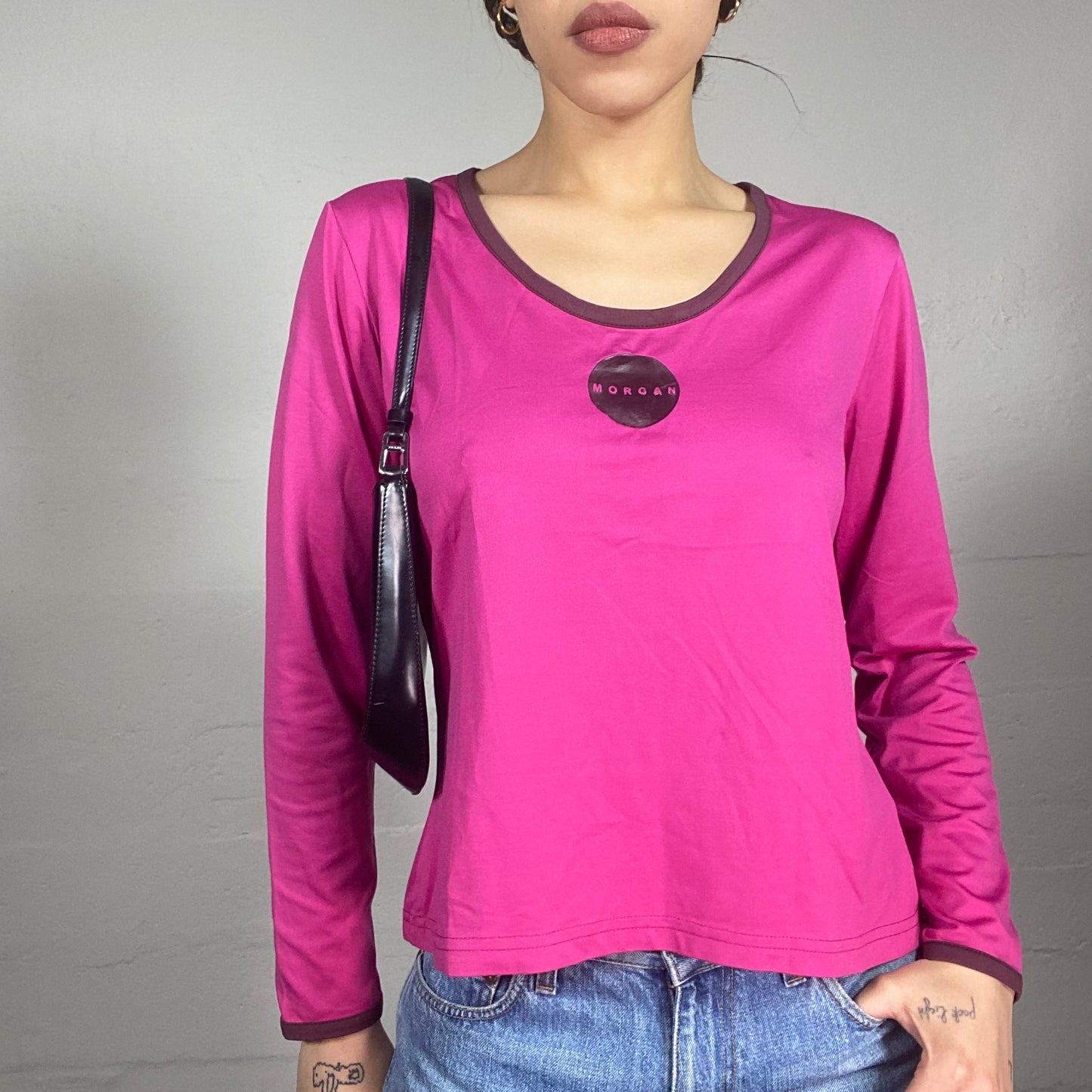 Vintage 90's Morgan Downtown Girl Bougainvillaea Longsleeve Top with Brand Print Detail (M)